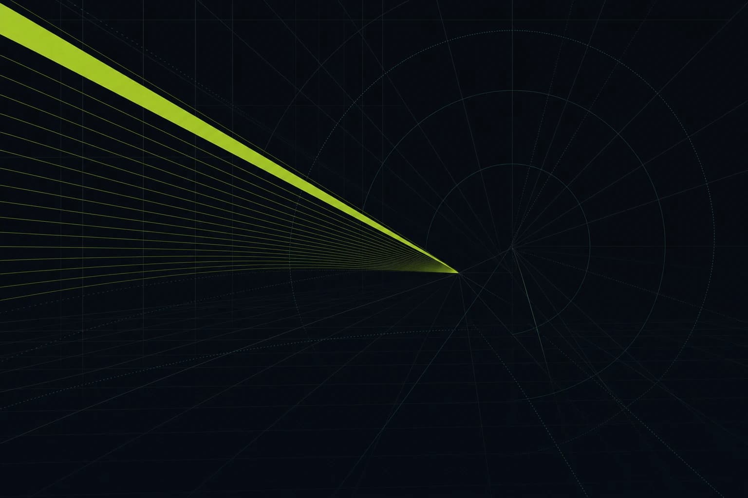 A lime signal converging on a single point against a dark field